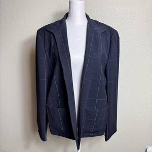 Anne Klein Women's Blazer Navy Window Pane Size‎ 14P Lined Career Business Open